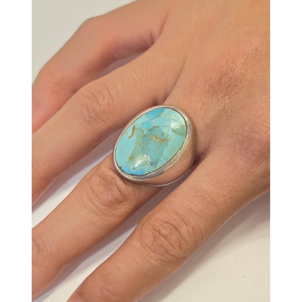 Large Vintage Sterling Silver Turquoise Statement Ring Size 7